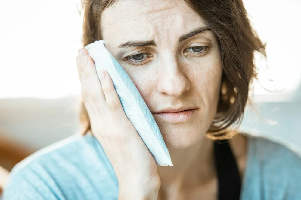 Woman having a hot flash during menopause