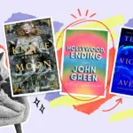 Scrapbook collage of three September 2026 book covers beside a woman reading in an armchair