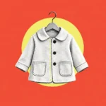 Illustration of a child's jacket on a hanger in front of a lime yellow sun