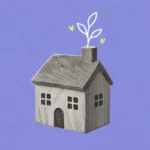 Illustration of a wooden toy house with a sapling sprouting from its chimney
