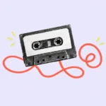 Illustration of a vintage cassette tape with a looping coral ribbon of tape